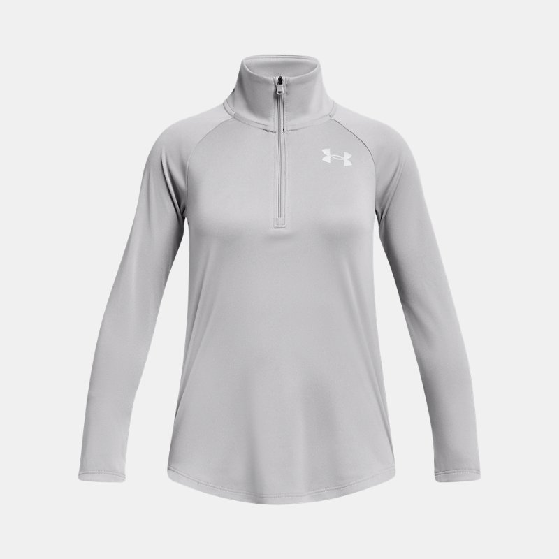 Girls' Under Armour Tech™ Graphic ½ Zip Mod Gray Light Heather / Metallic Silver YLG (59 - 63 in)